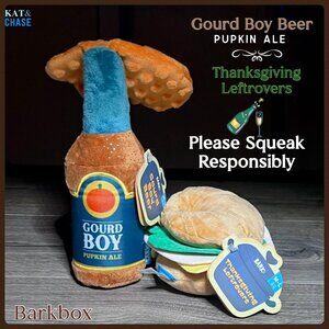 NWT Bark Box Gourd Boy Beer Thanksgiving Leftrovers Potlick Plush M L Dog Toy